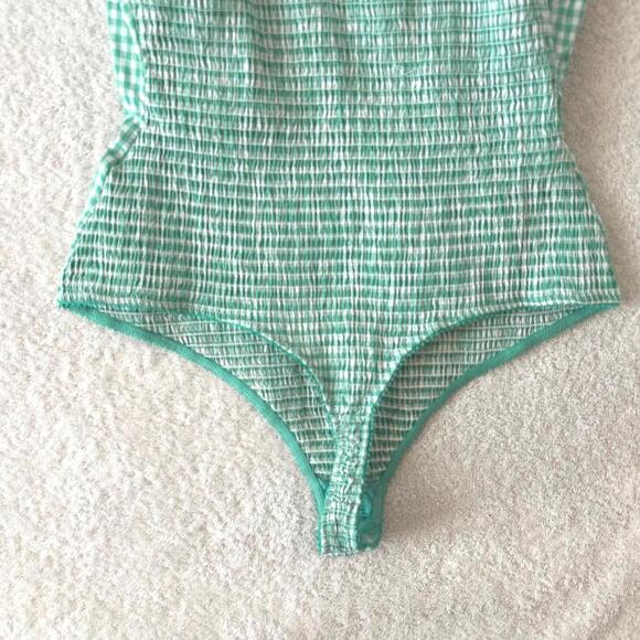 Free People Intimately Free Green Gingham Ruffle Laced Trim Bodysuit- M - Picture 7 of 10